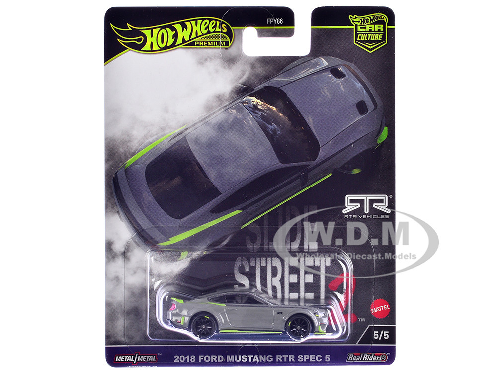 2018 Ford Mustang RTR Spec 5 Gray "Slide Street 2" Series Diecast Model Car by Hot Wheels diecast model