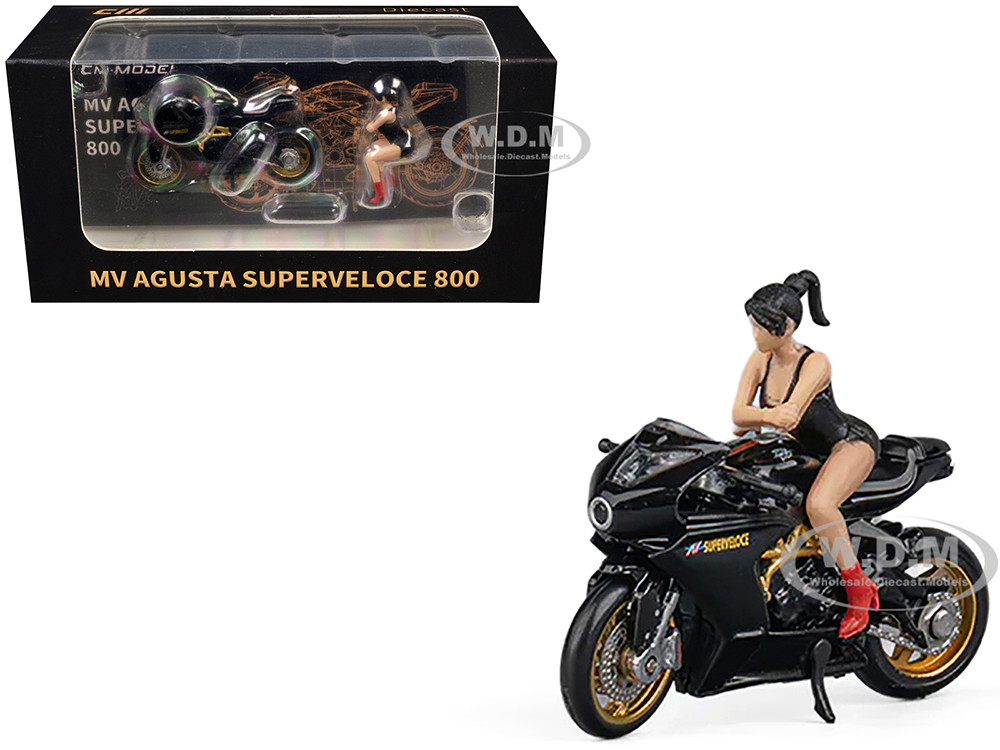 MV Agusta Superveloce 800 Motorcycle Black and Gold with Figure 1/64 Diecast Model by CM Model diecast model