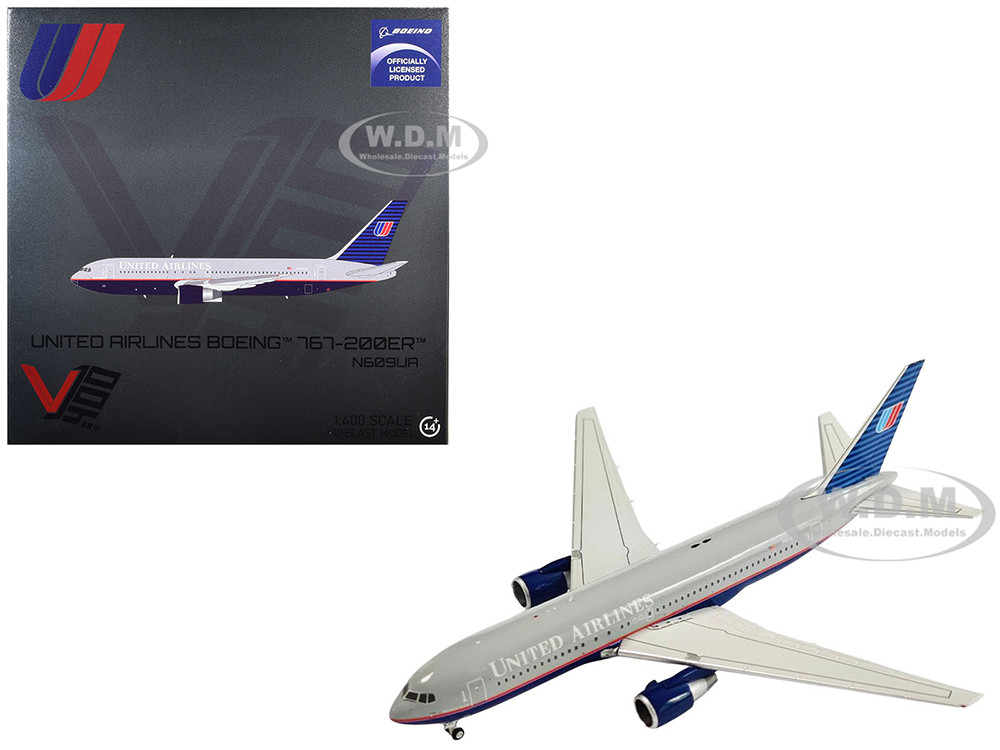 Boeing 767-200ER Commercial Aircraft "United Airlines" (N609UA) Gray with Blue Tail 1/400 Diecast Model Airplane by V1:400 diecast model