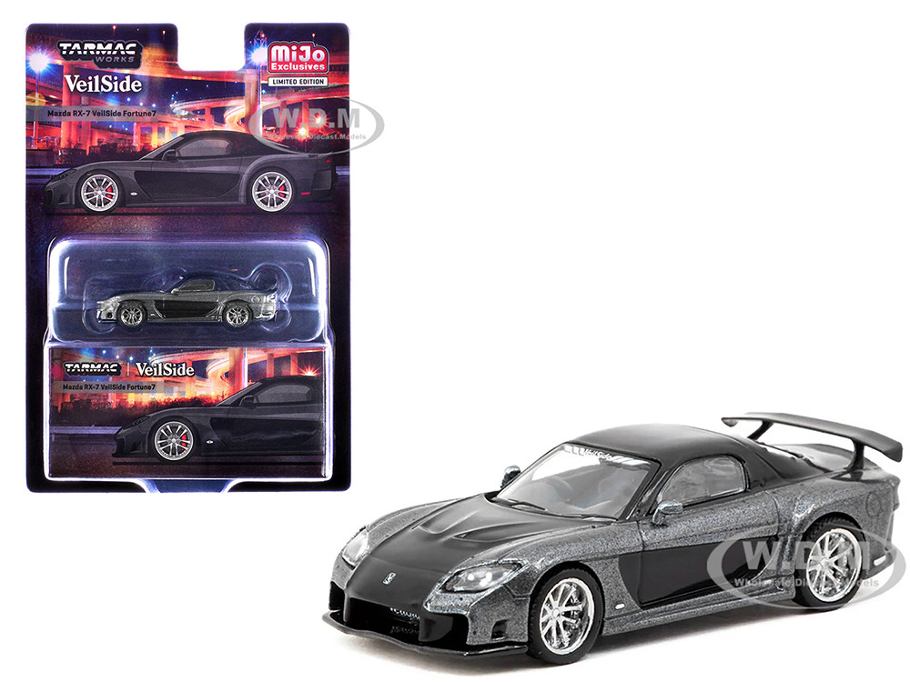 Mazda RX-7 "VeilSide Fortune7" RHD (Right Hand Drive) Gray Metallic and Black "Global64" Series 1/64 Diecast Model Car by Tarmac Works diecast model