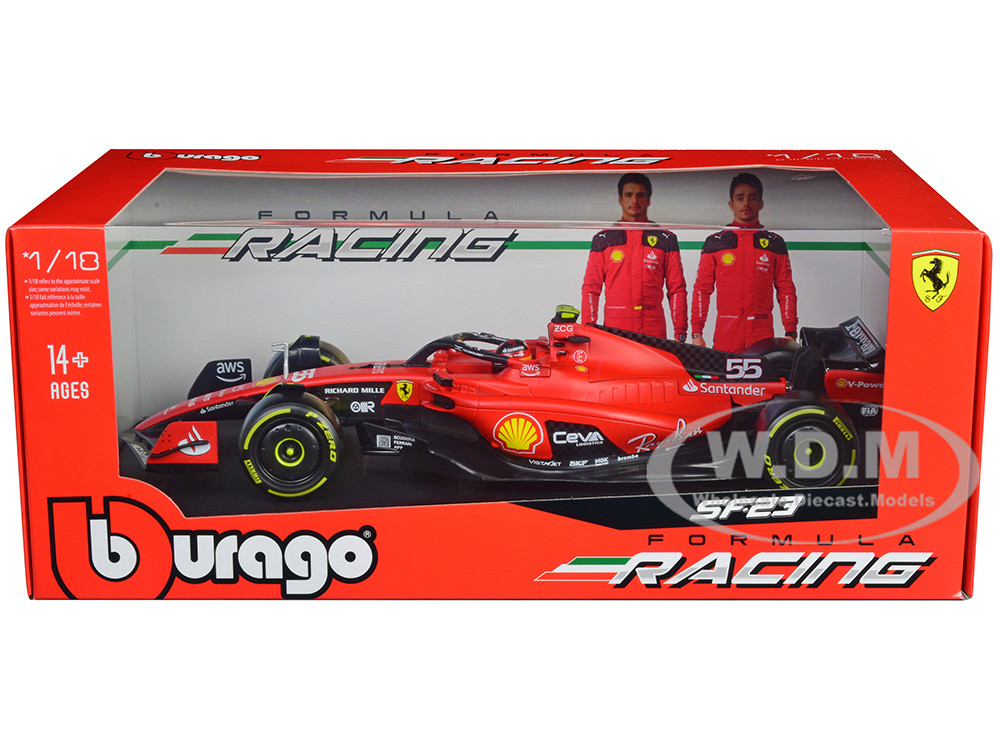 Ferrari SF-23 #55 Carlos Sainz Formula One F1 World Championship (2023) "Formula Racing" Series 1/18 Diecast Model Car by Bburago diecast model