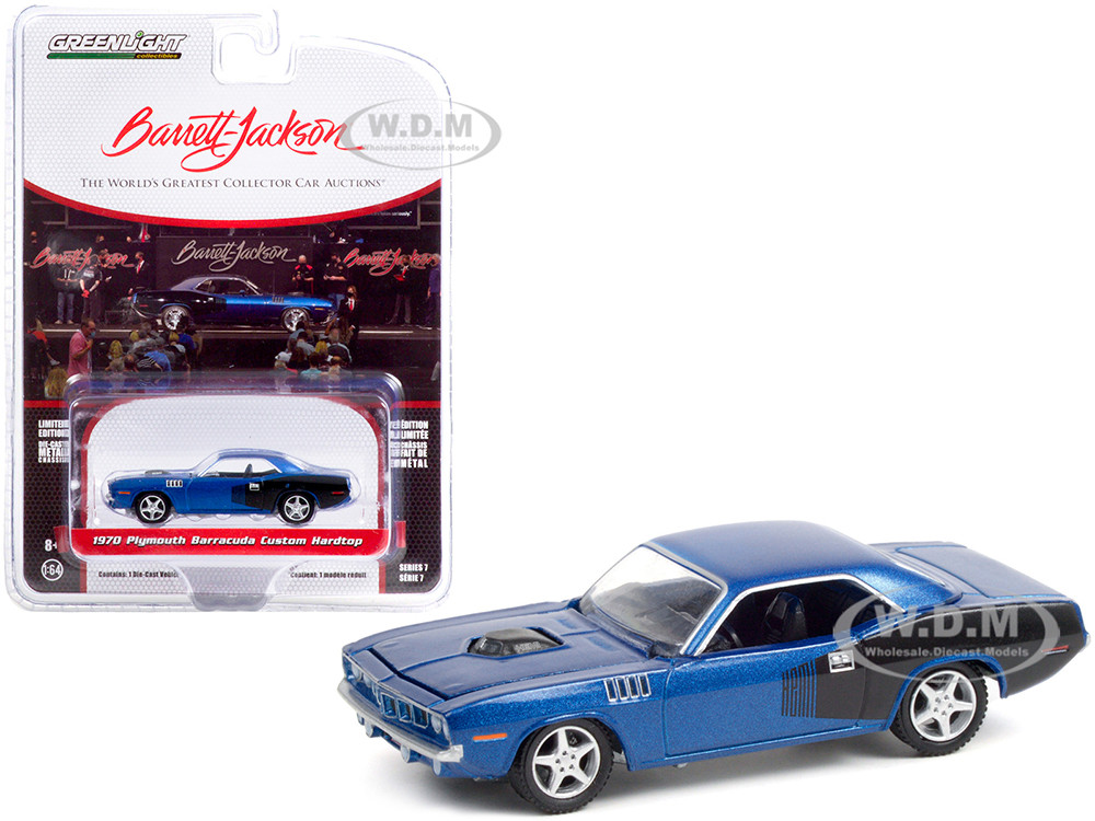 1970 Plymouth Barracuda Custom Hardtop Blue Metallic and Black with Modern HEMI Lettering (Lot #720) Barrett Jackson "Scottsdale Edition" Series 7 1/64 Diecast Model Car by Greenlight diecast model