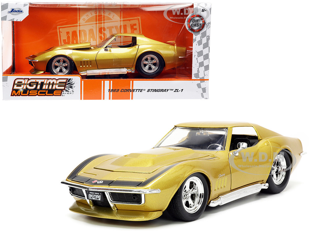 1969 Chevrolet Corvette Stingray ZL-1 Gold Metallic with Black Stripe "Bigtime Muscle" Series 1/24 Diecast Model Car by Jada diecast model