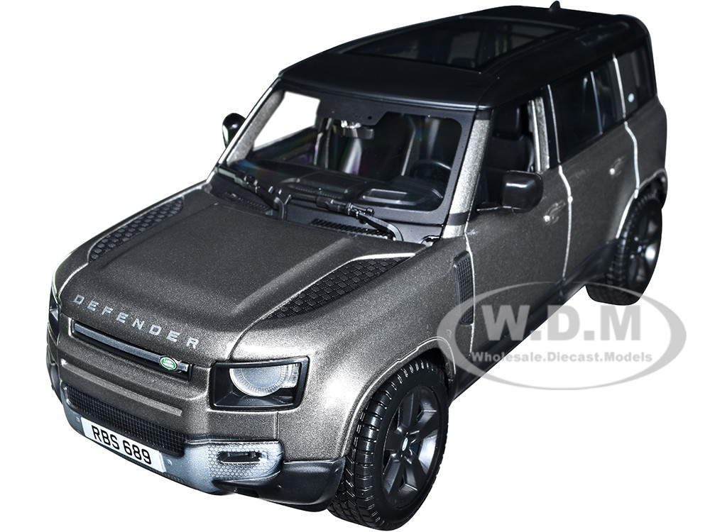 2022 Land Rover Defender 110 Dark Silver Metallic with Black Top and Sunroof 1/24 Diecast Model Car by Bburago diecast model