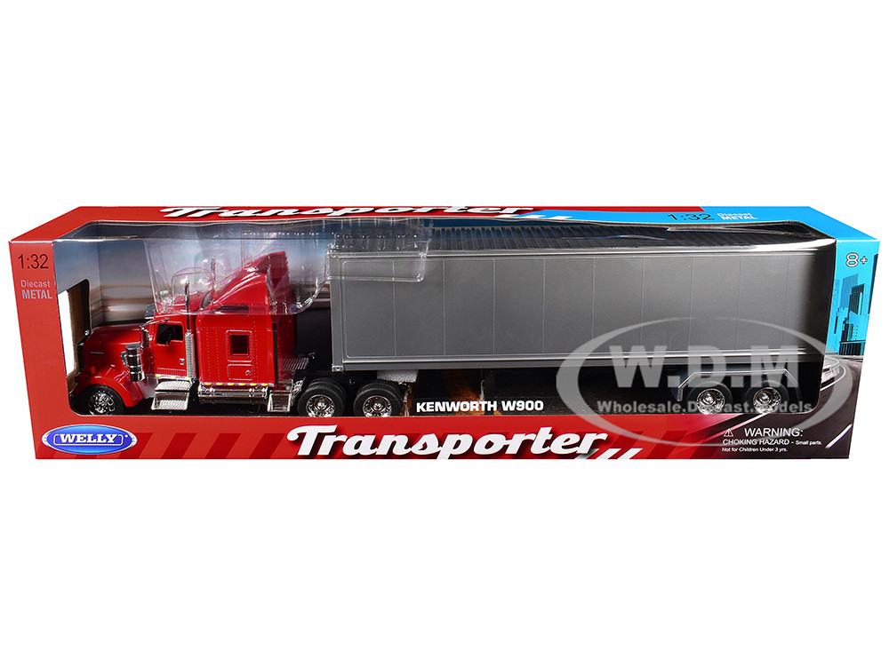Kenworth W900 Truck Red with Gray Container 1/32 Diecast Model by Welly diecast model