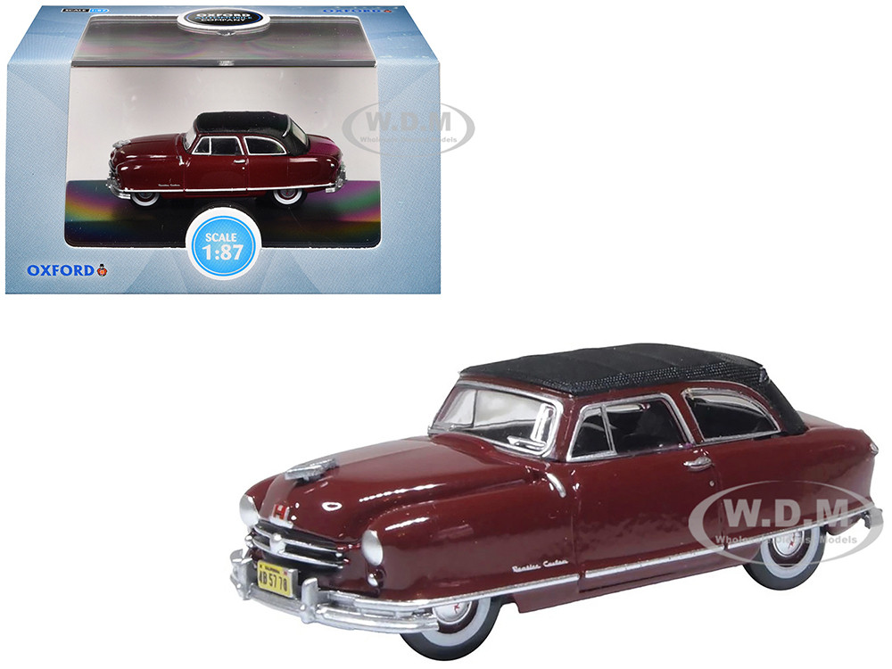 1950 Nash Rambler Custom Landau Convertible (Closed) Sunset Maroon with Black Top 1/87 (HO) Scale Diecast Model Car by Oxford Diecast diecast model