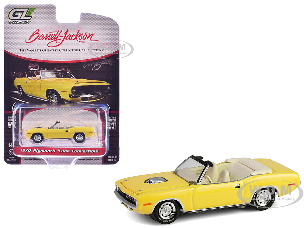1970 Plymouth 'Cuda Convertible Yellow "Barrett-Jackson" Series 15 1/64 Diecast Model Car by Greenlight diecast model