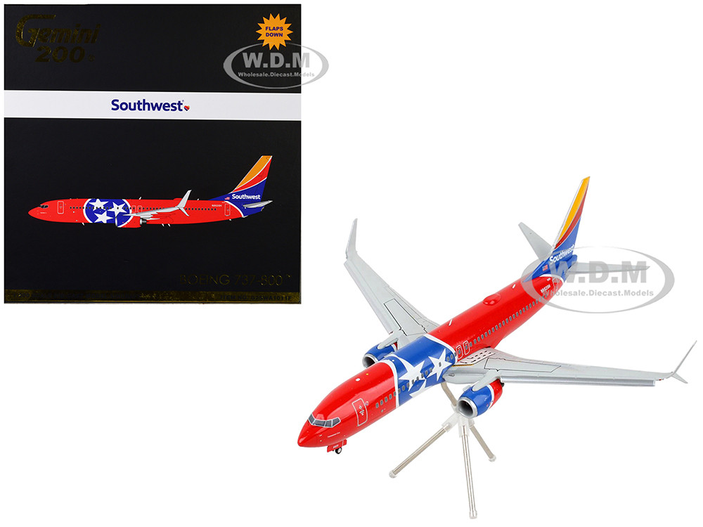 Boeing 737-800 Commercial Aircraft with Flaps Down "Southwest Airlines - Tennessee One" Tennessee Flag Livery "Gemini 200" Series 1/200 Diecast Model Airplane by GeminiJets diecast model