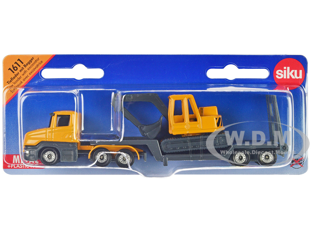 Truck with Low Loader Trailer and Excavator Yellow Diecast Model by Siku diecast model