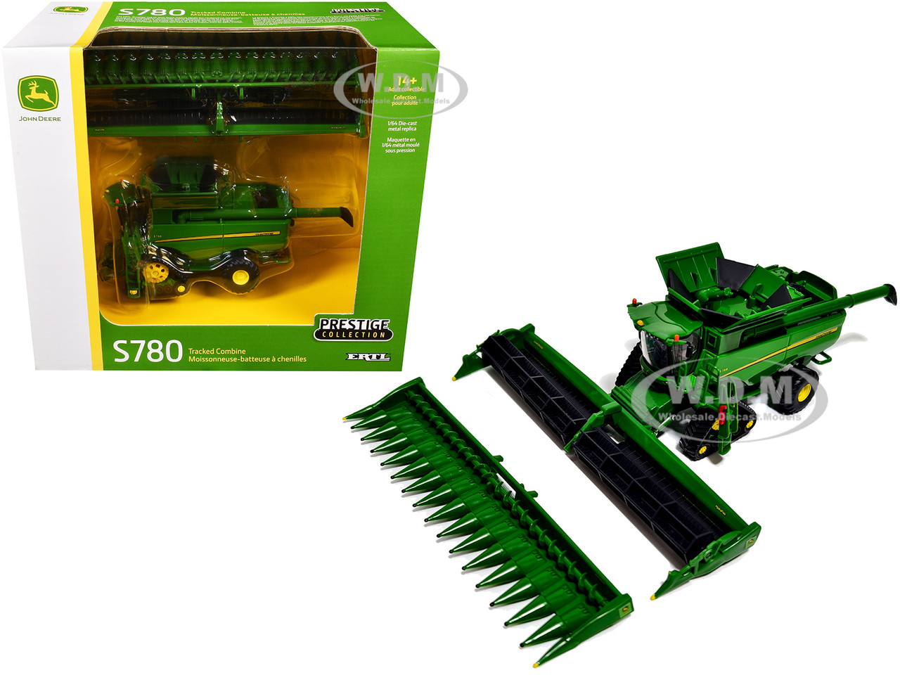 John Deere S780 Tracked Combine with 16-Row Corn Head and Draper Grain Head Green "Prestige Collection" Series 1/64 Diecast Model by ERTL TOMY diecast model