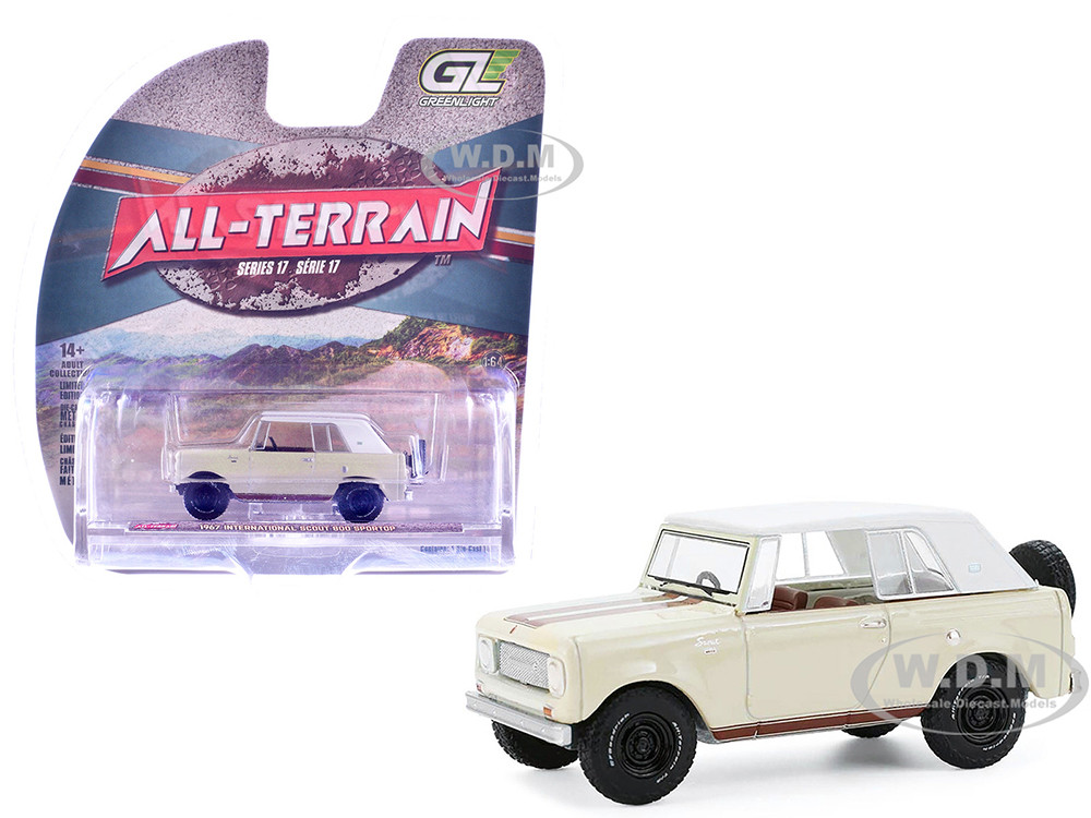 1967 International Scout 800 Sportop Cream with Brown Stripes and White Top "All Terrain" Series 17 1/64 Diecast Model Car by Greenlight diecast model
