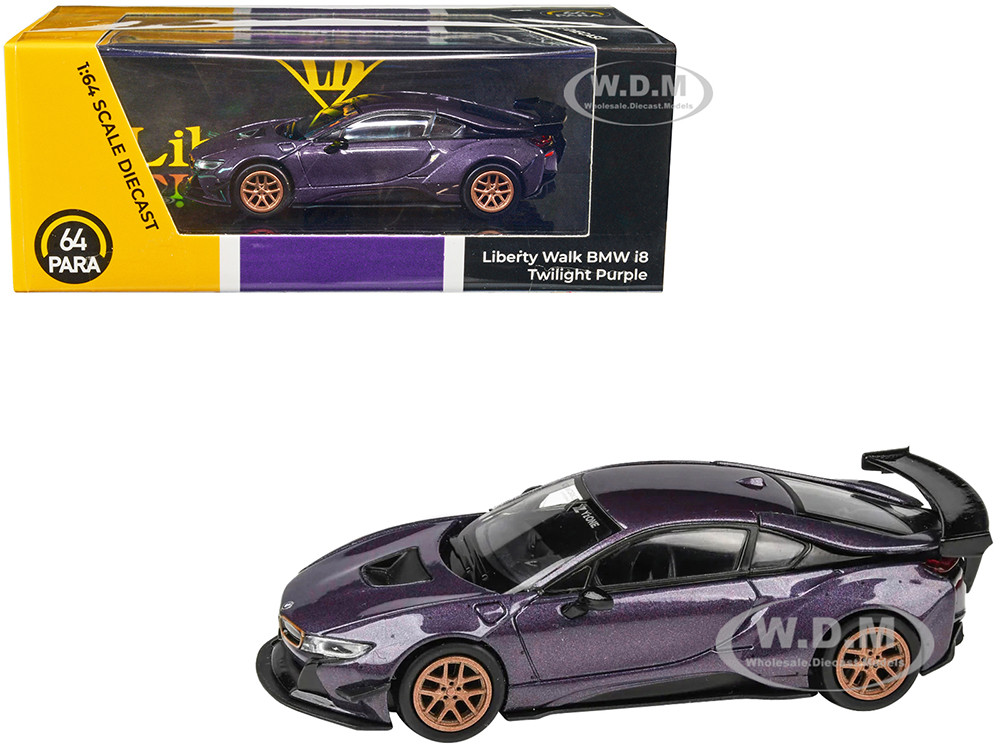 BMW i8 Liberty Walk Twilight Purple Metallic with Gold Wheels 1/64 Diecast Model Car by Paragon Models diecast model