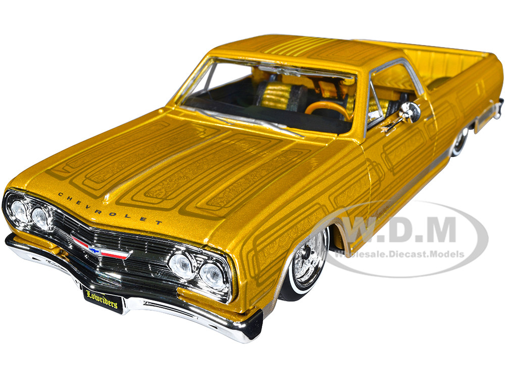 1965 Chevrolet El Camino Lowrider Gold Metallic with Graphics "Lowriders" Series 1/25 Diecast Model Car by Maisto diecast model
