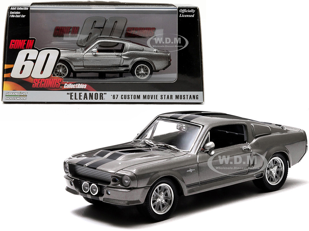 1967 Ford Mustang Custom "Eleanor" Gray Metallic with Black Stripes "Gone in 60 Seconds" (2000) Movie 1/43 Diecast Model Car by Greenlight diecast model