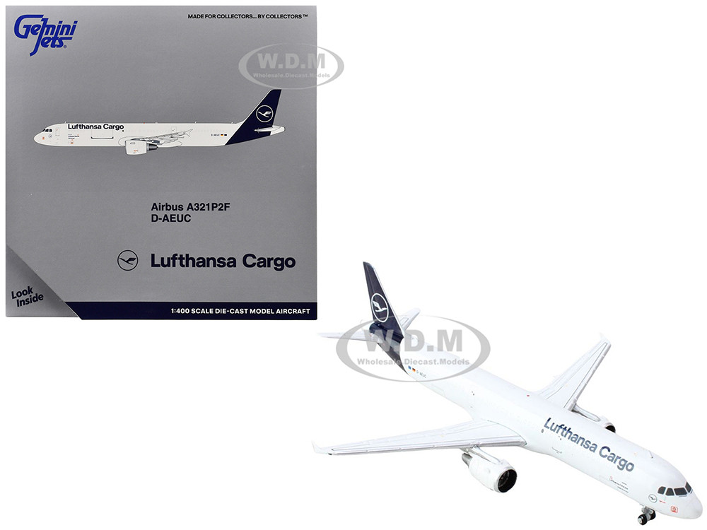 Airbus A321P2F Commercial Aircraft "Lufthansa Cargo" (D-AEUC) White with Blue Tail 1/400 Diecast Model Airplane by GeminiJets diecast model