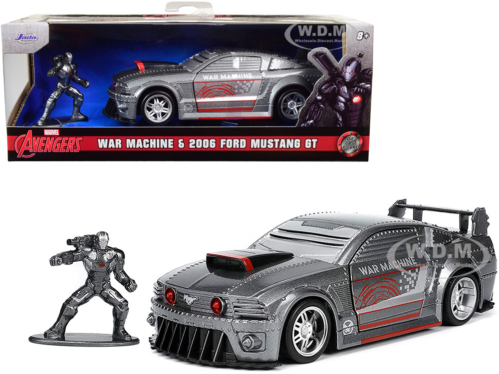 2006 Ford Mustang GT Gray Metallic and War Machine Diecast Figurine "Avengers" "Marvel" Series "Hollywood Rides" Series 1/32 Diecast Model Car by Jada diecast model