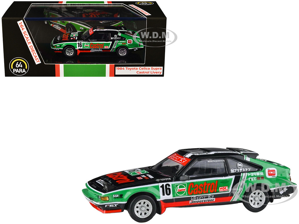 1984 Toyota Celica Supra #16 "Castrol Livery" Black and Green with Graphics 1/64 Diecast Model Car by Paragon Models diecast model