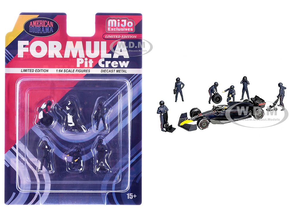 "Formula Pit Crew  Team Blue" 6 piece Diecast Figure Set (6 Figures) Limited Edition for 1/64 Scale Models by American Diorama diecast model