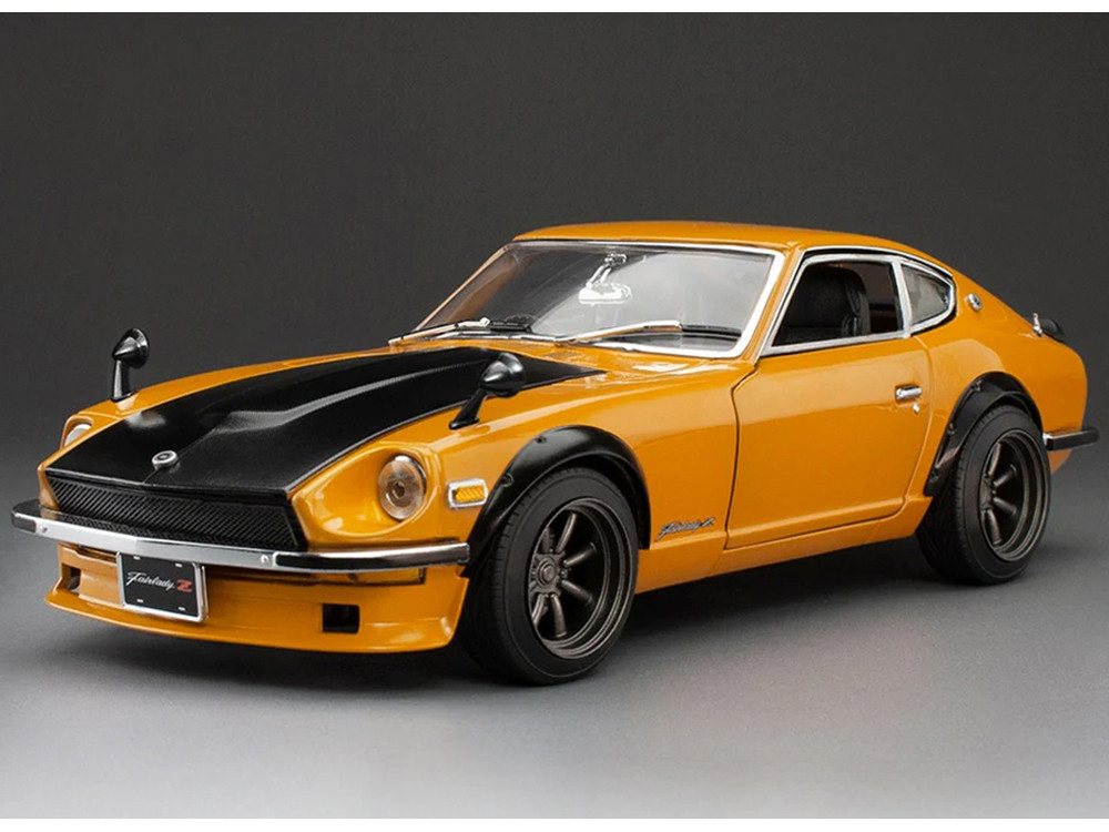 1970 Nissan Fairlady Z (S30) RHD (Right Hand Drive) Orange with Carbon Hood "Asian Collectibles" Series 1/18 Diecast Model Car by Sun Star diecast model