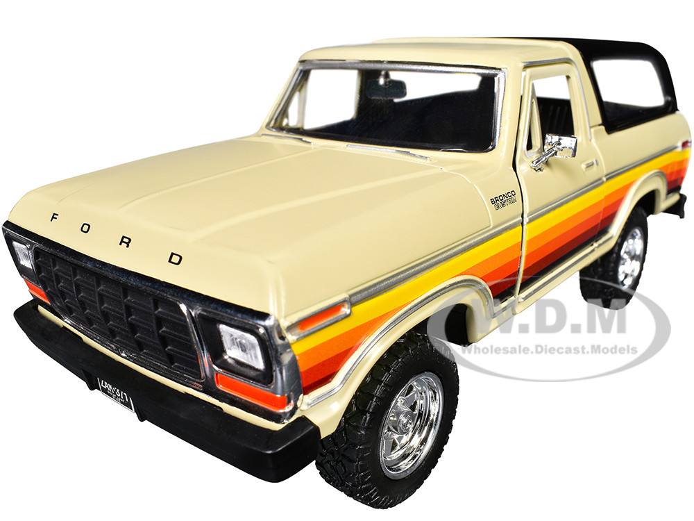 1978 Ford Bronco Custom Cream with Stripes and Black Top "Platinum Collection" Series 1/24 Diecast Model Car by Motormax diecast model