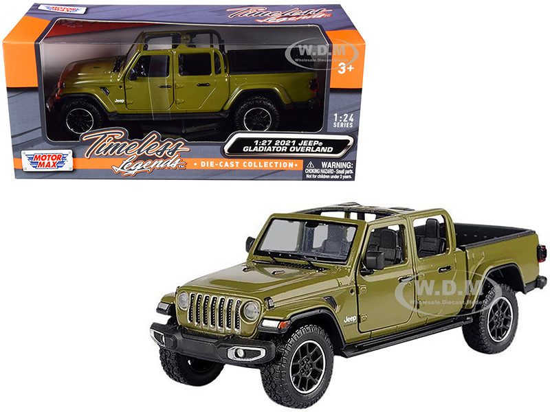 2021 Jeep Gladiator Overland (Open Top) Pickup Truck Matt Green 1/24-1/27 Diecast Model Car by Motormax diecast model