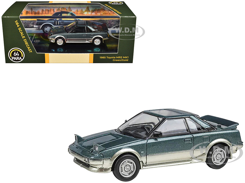 1985 Toyota MR2 MK1 Green Metallic and Gold with Sunroof 1/64 Diecast Model Car by Paragon Models diecast model
