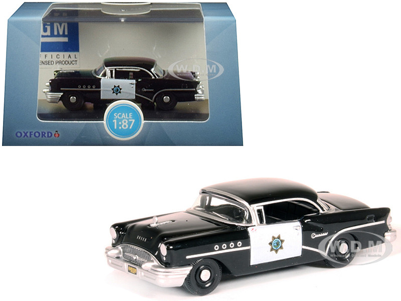 1955 Buick Century "California Highway Patrol" (CHP) Black 1/87 (HO) Scale Diecast Model Car by Oxford Diecast diecast model