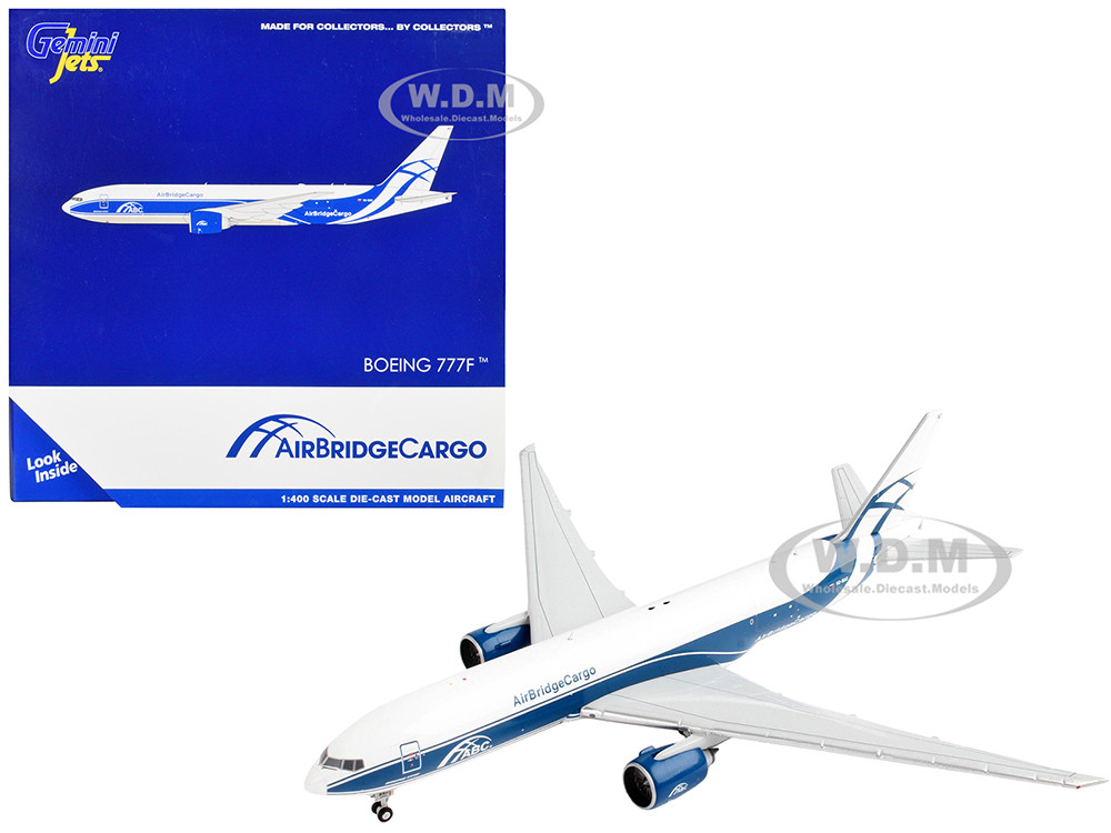 Boeing 777F Commercial Aircraft "AirBridgeCargo" White with Blue Stripes 1/400 Diecast Model Airplane by GeminiJets diecast model
