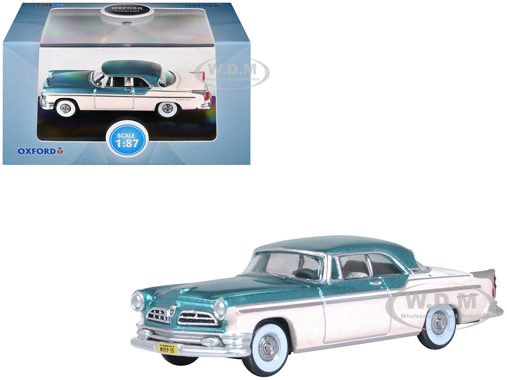 1955 Chrysler New Yorker Deluxe St. Regis Jade Green Metallic and Cream 1/87 (HO) Scale Diecast Model Car by Oxford Diecast diecast model