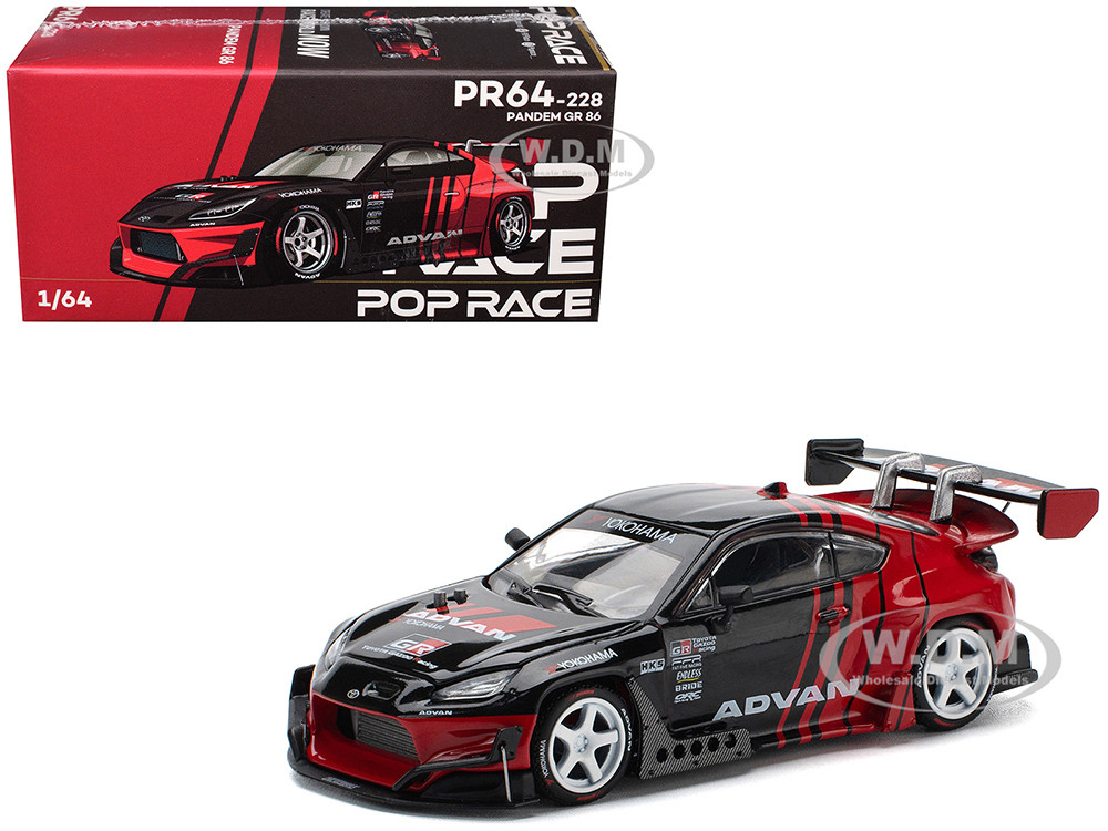 Toyota Pandem GR86 "Advan" Black and Red with Graphics 1/64 Diecast Model Car by Pop Race diecast model