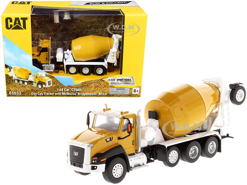 CAT Caterpillar CT660 Day Cab Tractor with McNeilus Bridgemaster Concrete Mixer "Play & Collect!" Series 1/64 Diecast Model by Diecast Masters diecast model