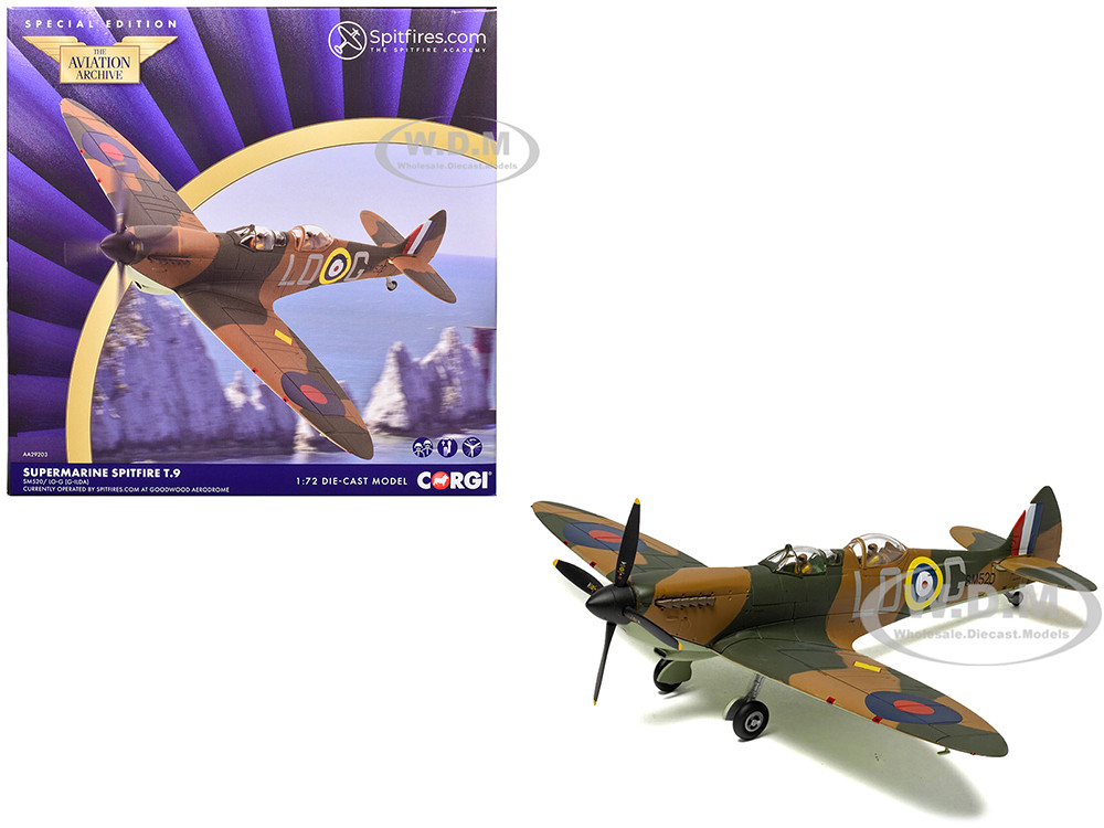 Supermarine Spitfire T.9 Aircraft "SM520, Spitfires.com, Goodwood Aerodrome" British Royal Air Force "The Aviation Archive" Series 1/72 Diecast Model by Corgi diecast model