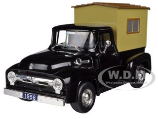 1956 Ford F-100 Pickup Truck Black with Camper 1/32 Diecast Model Car by Signature Models diecast model