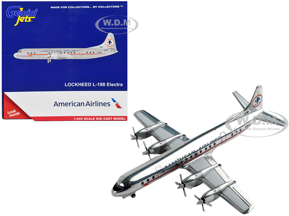 Lockheed L-188 Electra Commercial Aircraft "American Airlines" Silver with Red Stripes 1/400 Diecast Model Airplane by GeminiJets diecast model