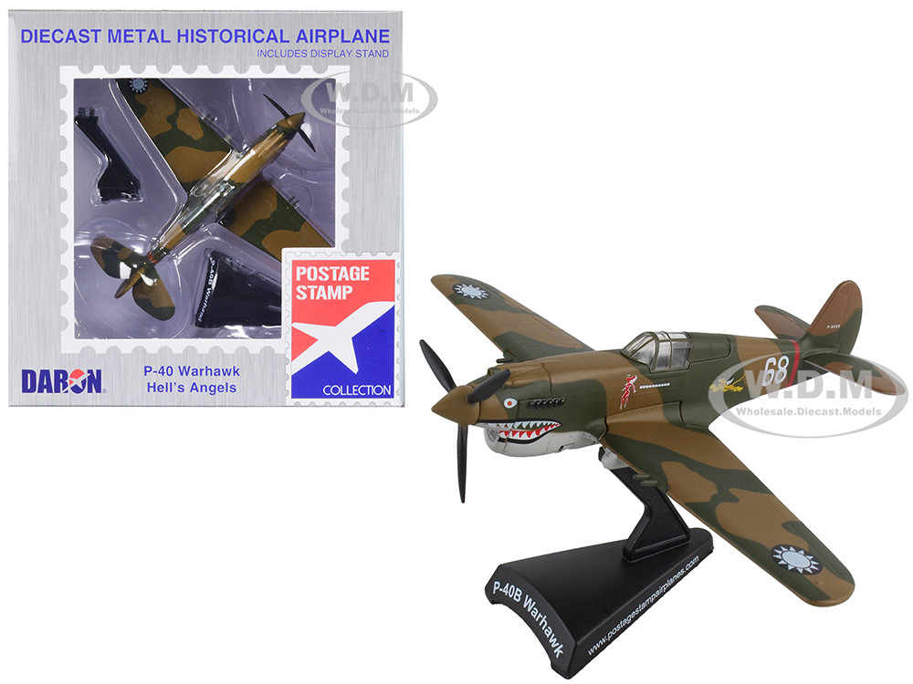 Curtiss P-40 Warhawk Fighter Aircraft "Hell's Angels - Flying Tigers" United States Army Air Corps 1/90 Diecast Model Airplane by Postage Stamp diecast model