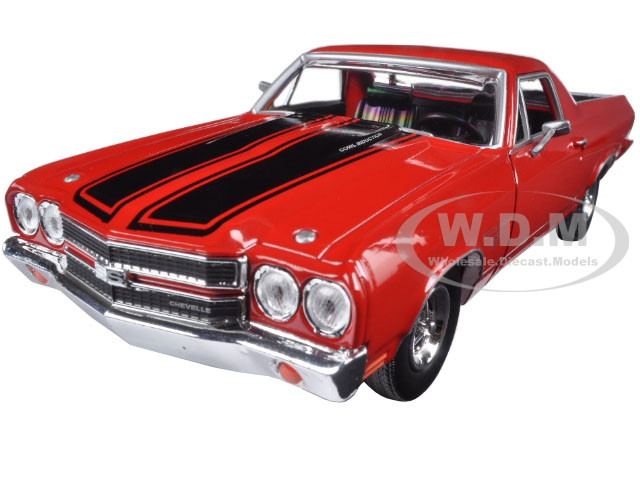 1970 Chevrolet El Camino SS 396 Red with Black Stripes 1/24 Diecast Model Car by Motormax diecast model