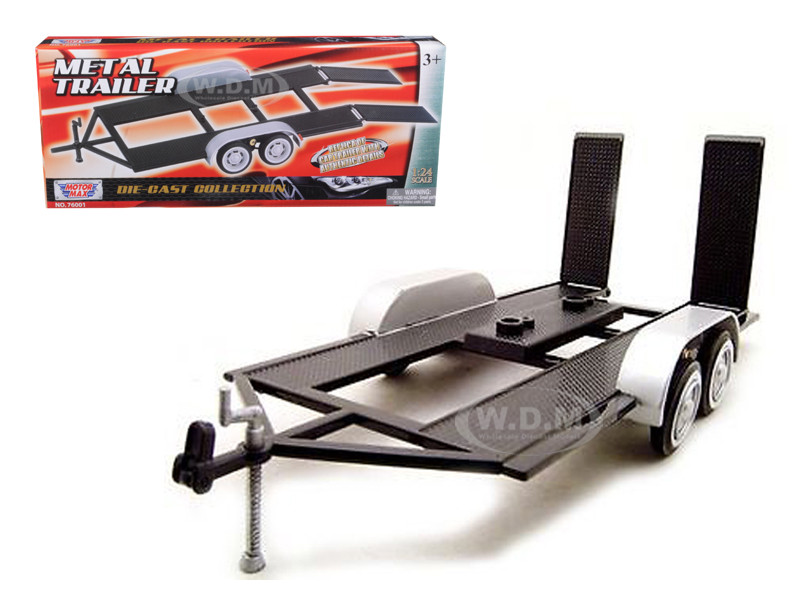 Diecast Tandem Car Trailer Black for 1/24 Scale Models by Motormax diecast model
