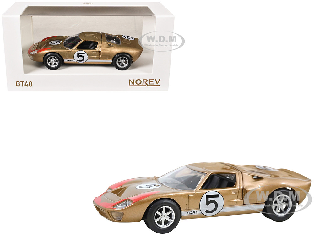 1966 Ford GT40 MKII #5 Kandy Gold Metallic with White Stripes and Red Graphics 1/43 Diecast Model Car by Norev diecast model