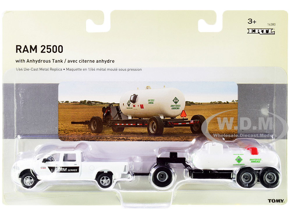 RAM 2500 Pickup Truck "Farm Service" White with Anhydrous Ammonia Tanks and Chassis Set of 2 pieces 1/64 Diecast Models by ERTL TOMY diecast model