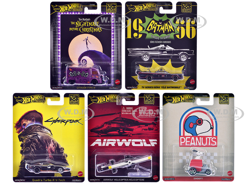 "Pop Culture 2025" 5 piece Set M "Premium Series" Diecast Model Cars by Hot Wheels diecast model
