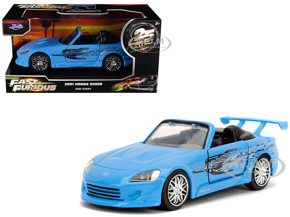 2001 Honda S2000 Convertible Blue with Graphics "Fast & Furious Remix - 25th Anniversary" Series  1/32 Diecast Model Car by Jada diecast model