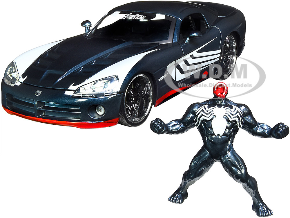 2008 Dodge Viper SRT10 Dark Gray with Venom Diecast Figurine "Spider-Man" "Marvel" Series 1/24 Diecast Model Car by Jada diecast model