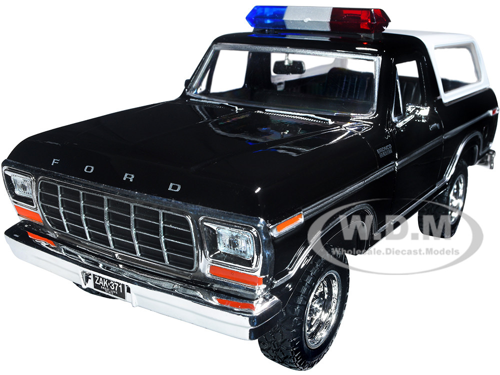 1978 Ford Bronco Police Car Unmarked Black with White Top "Law Enforcement and Public Service" Series 1/24 Diecast Model Car by Motormax diecast model