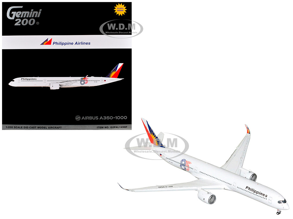 Airbus A350-1000 Commercial Aircraft with Flaps Down "Philippine Airlines" (RP-C3510) White with Tail Graphics "Gemini 200" Series 1/200 Diecast Model Airplane by GeminiJets diecast model
