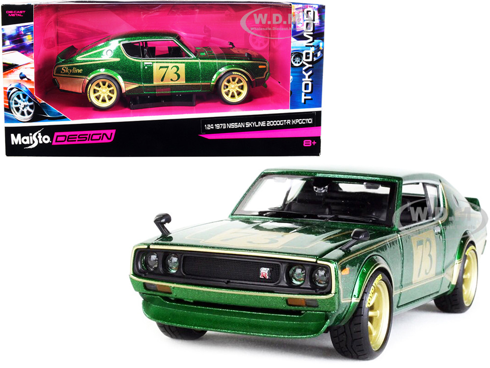 1973 Nissan Skyline 2000GT-R (KPGC110) #73 Green Metallic with Gold Stripes "Tokyo Mod" Series 1/24 Diecast Model Car by Maisto diecast model