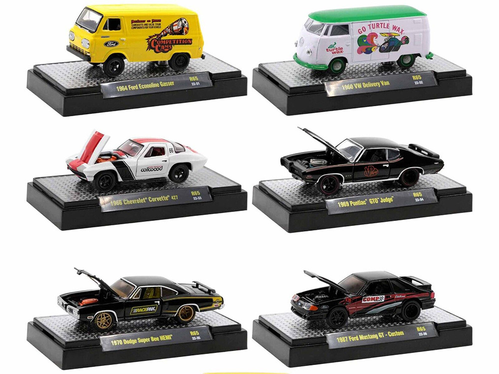 "Detroit Muscle" Set of 6 Cars IN DISPLAY CASES Release 65 Limited Edition 1/64 Diecast Model Cars by M2 Machines diecast model
