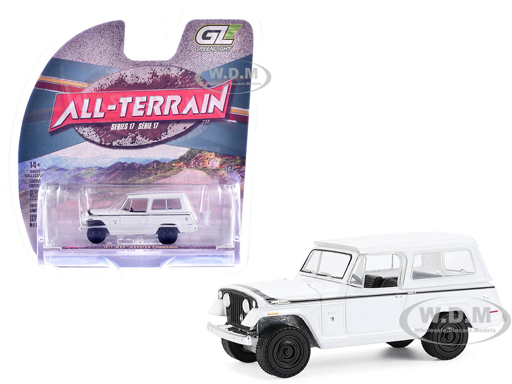 1971 Jeep Jeepster Commando White with Black Stripes "All Terrain" Series 17 1/64 Diecast Model Car by Greenlight diecast model