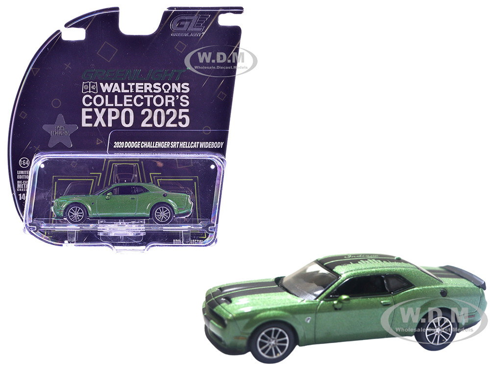 2020 Dodge Challenger SRT Hellcat Widebody F8 Green Metallic with Black Indiana Stripes "2025 Greenlight Waltersons Collector's Expo Exclusive" 1/64 Diecast Model Car by Greenlight diecast model