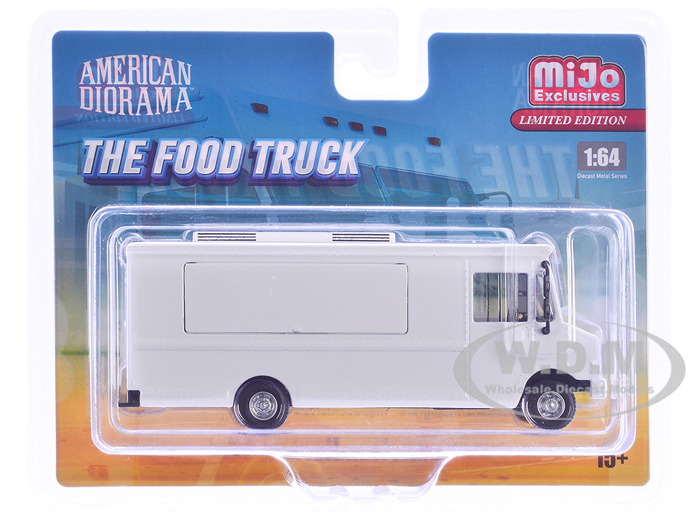 Food Truck Plain White with Graphics 1/64 Diecast Model by American Diorama diecast model