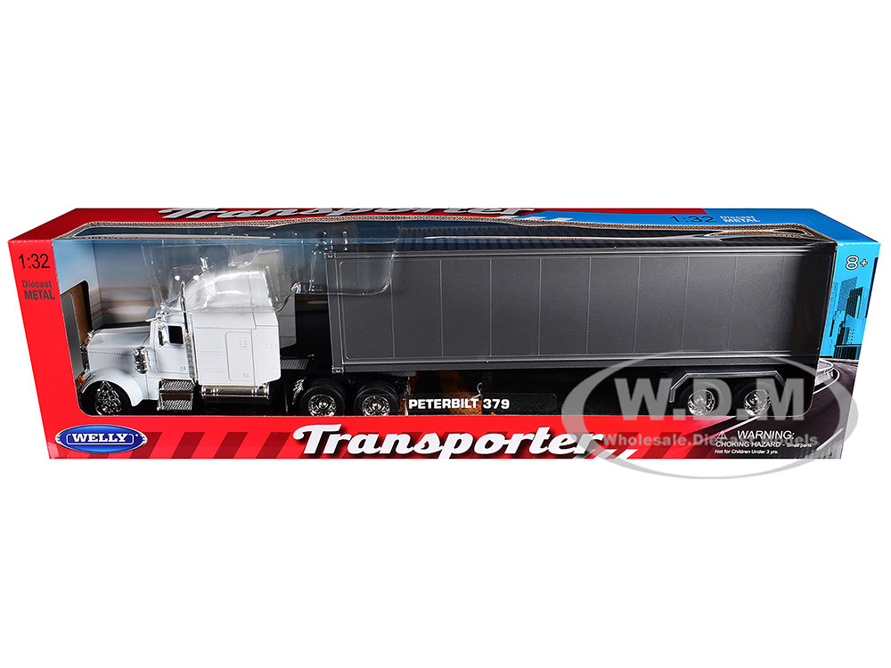 Peterbilt 379 Truck White with Silver Container "Transporter" Series 1/32 Diecast Model by Welly diecast model